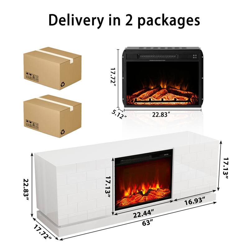 63" Fireplace TV Stand Mantel with Adjustable LED Flame