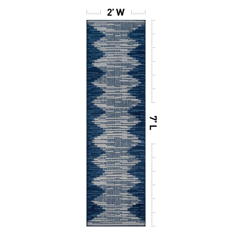 World Rug Gallery Indoor/Outdoor High-Low Textured Area Rug, Geometric Easy-Clean Patio Rug