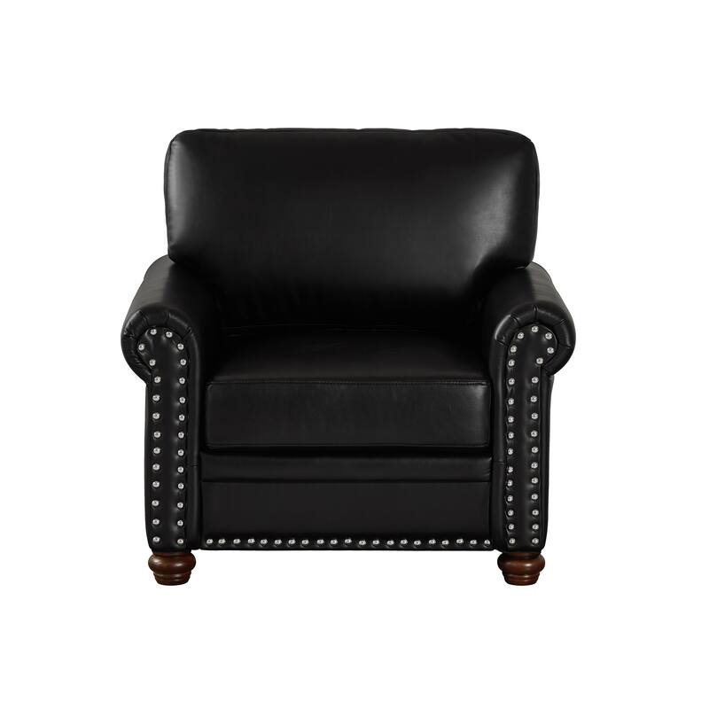 Single Seat Living Room Sofa Chair with Wood Legs, Black Faux Leather