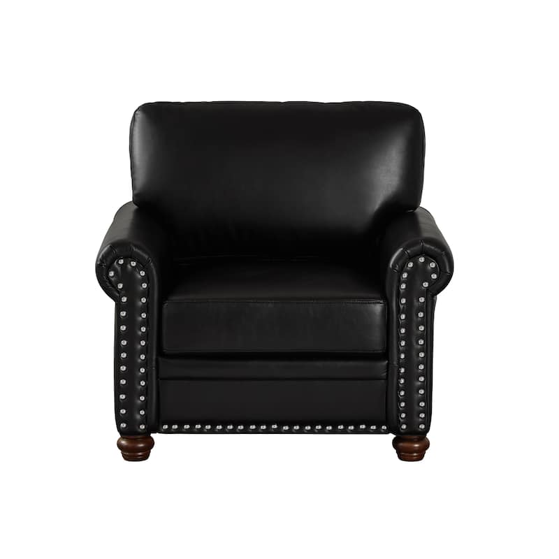 Stylish Single Seat Sofa Faux Leather Chair with Wood Legs and Silver Nailhead Trim for Living Room