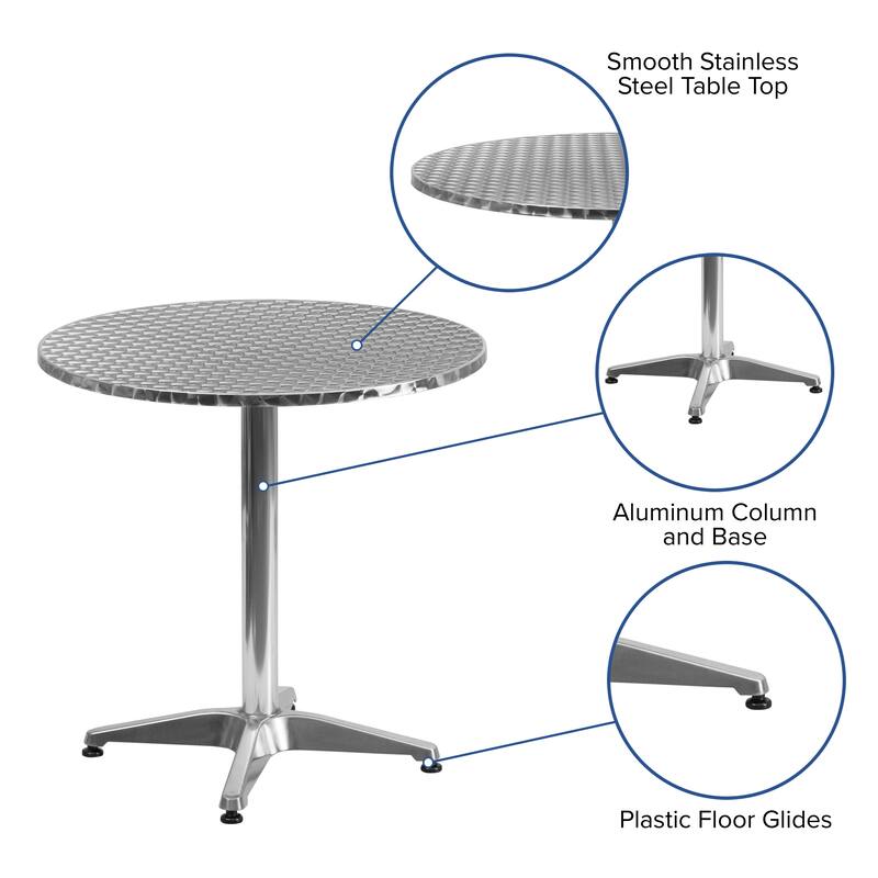 27.5" Round Aluminum Smooth Top Indoor-Outdoor Table with Base