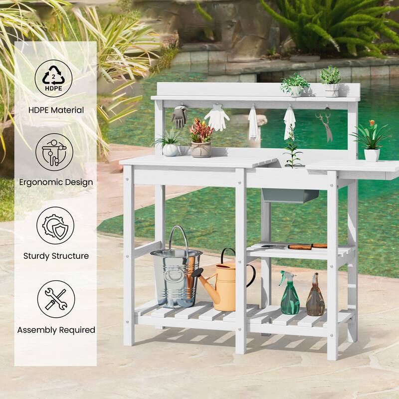 HDPE Patio Outdoor Potting Table, Versatile Gardening Planting Workbench