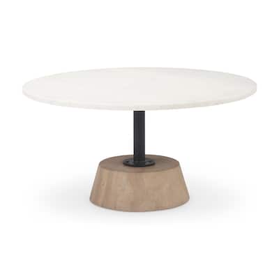 Maxwell White Marble Top With Light Brown Solid Wood Base Round Coffee Table