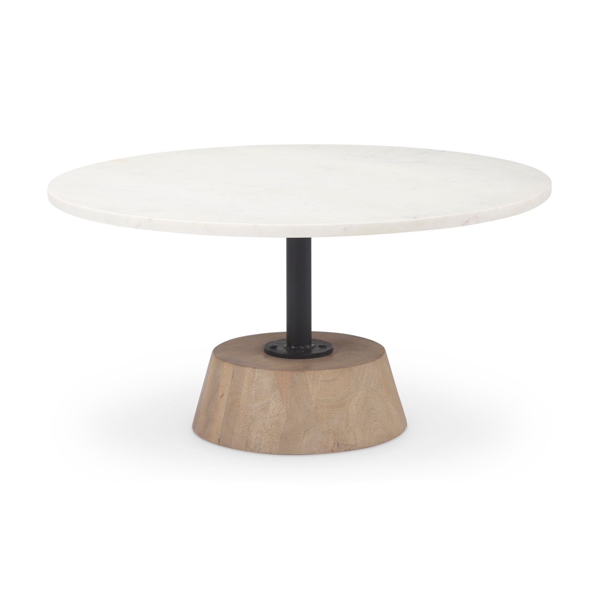 Maxwell White Marble Top With Light Brown Solid Wood Base Round Coffee Table