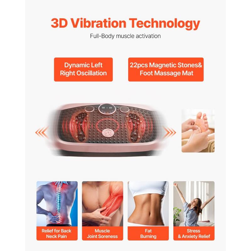 Pink 3D Vibration Plate Exercise Machine 99 Speed Levels, Foot Massage Mat with 22 Magnets - 20.87 x 12.60 x 5.51 in