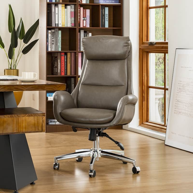 Glitzhome 48-inch Mid-century Adjustable Swivel Faux Leather Office Chair - Grey