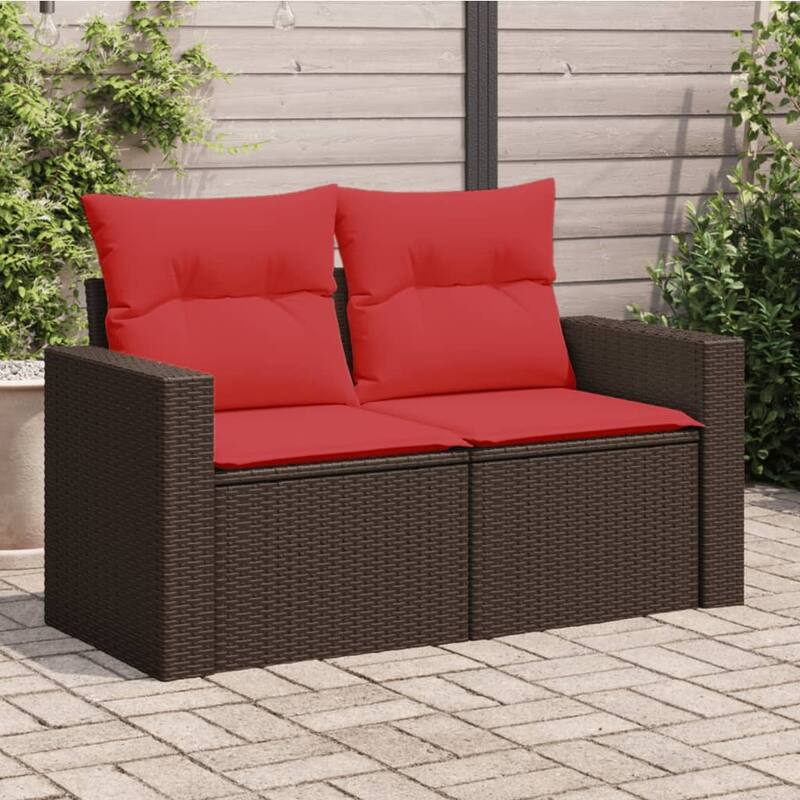 vidaXL Patio Sofa with Cushions 2-Seater Loveseat Poly Rattan Brown/Gray/Black - 51.6" x 24.4" x 27.2" - Brown with storage