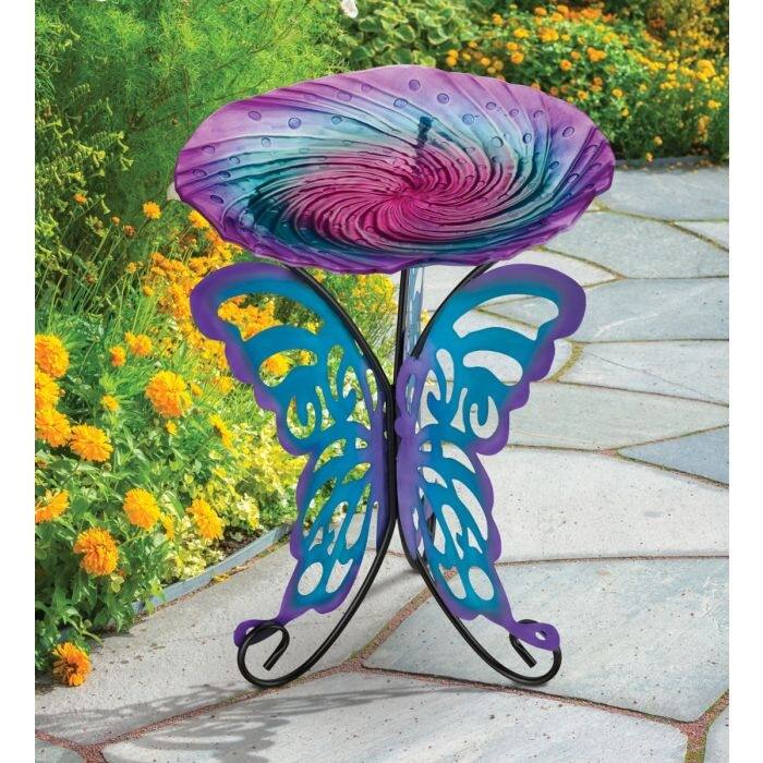 18" Birdbath with Decorative Stand - Butterfly