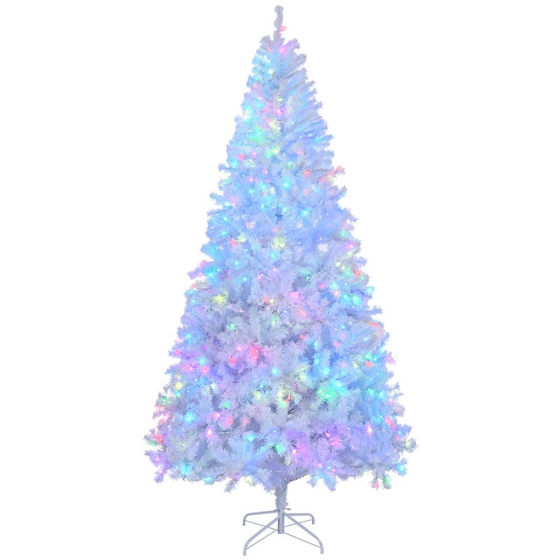 Pre-lit White Artificial Christmas Tree Holiday Decoration - 7 Foot - Multi