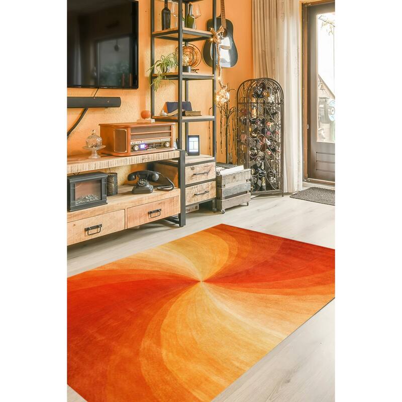 Home Decor Orang. E Contemporary Abstract Swirl Area Rug by EORC Stylish and Eye-Catching Rug for Adding a Modern Touch - 8' x 10' - Orange