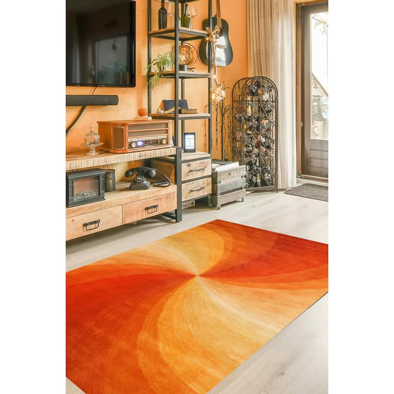 Orange Contemporary Abstract Swirl Area Rug - Elegant and Timeless Design - 4' x 6' - 4' x 6' - Orange