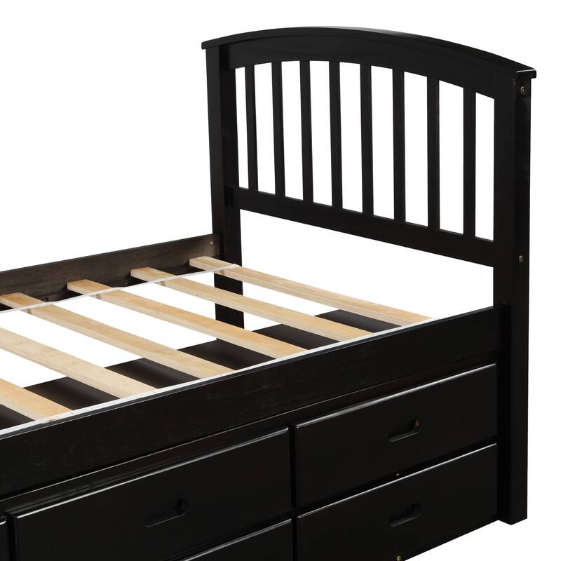 Twin Size Platform Storage Bed with 6 Drawers, Solid Wood Frame