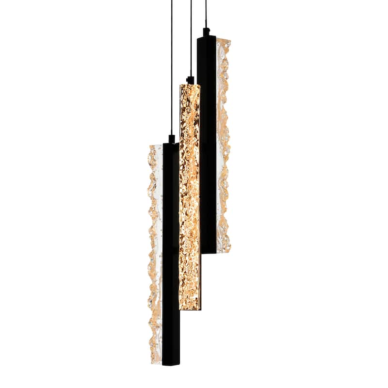 Stagger Integrated LED 6in Black Mini Pendant with Handcrafted Glass