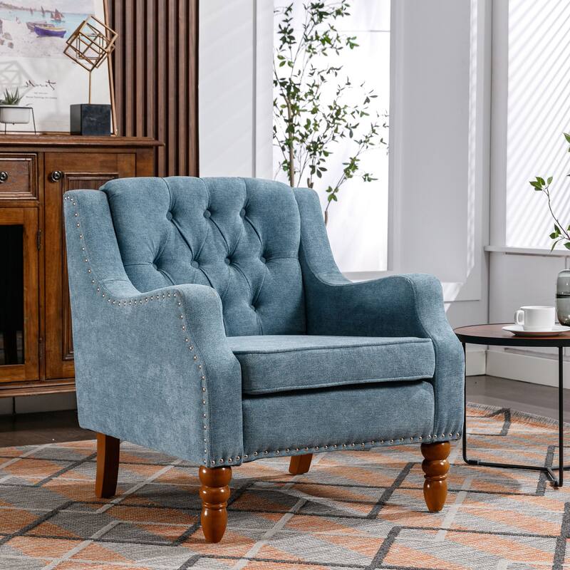 Grey Accent Chair with Button Tufted Back, Suitable for Living Room Bedroom