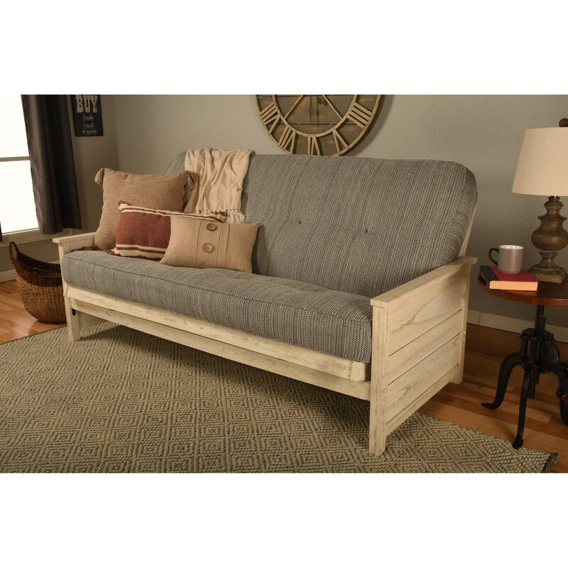 Somette Lexington Full-size Futon Set in Weathered White Finish with Mattress - Taxi Seaport