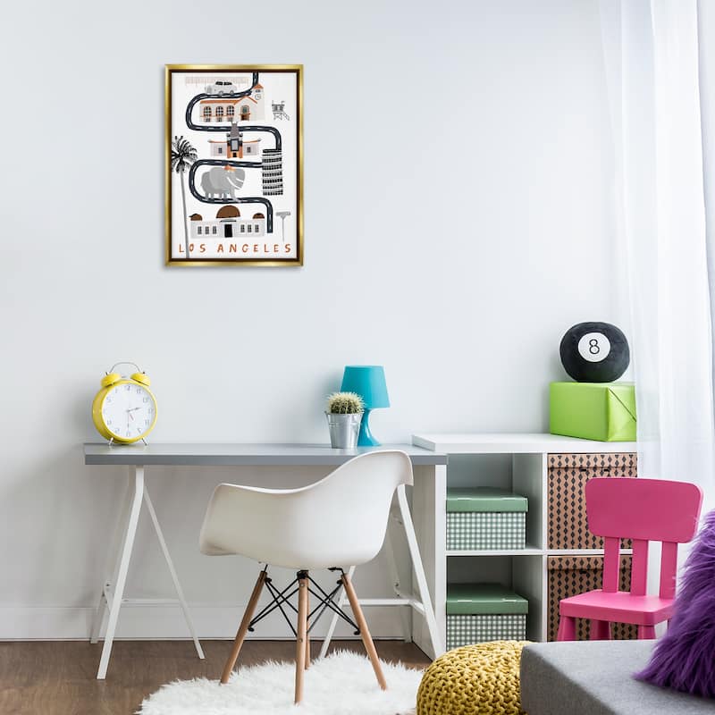Stupell Los Angeles Whimsical Travel City Framed Floater Canvas Wall Art Design By Carla Daly