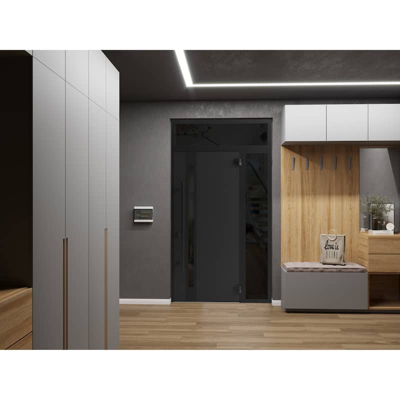 Front Exterior Prehung Steel Door Ronex 1033 Teak Entry Metal Painted W36xH80 Left hand Inswing