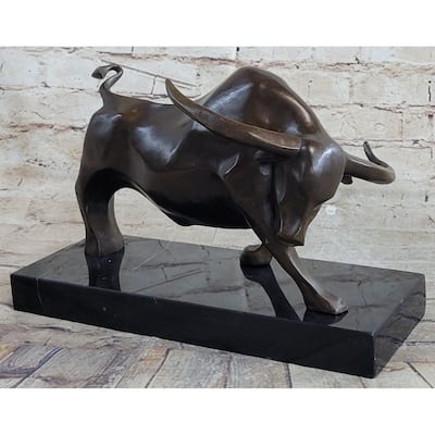Handmade Bronze Sculpturecharging Bullred Marble - Mint Condition Home Figure
