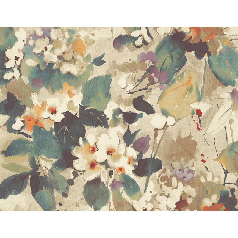 Seabrook Designs Chambon Watercolor Floral Unpasted Wallpaper - 27 in. W x 27 ft. L (approximately 60.75 sq. ft.) - Ocean Blue, Latte & Orange