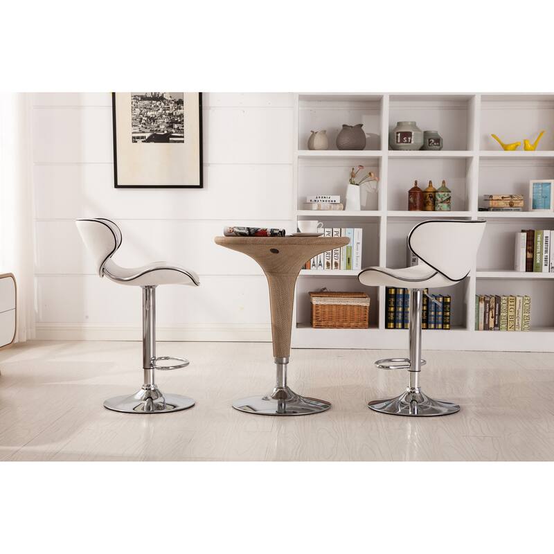 Modern Set of 2 Swivel Bar Stools with Leather Seat, Chrome Base, Height Adjustable, for Kitchen Island Dining Room