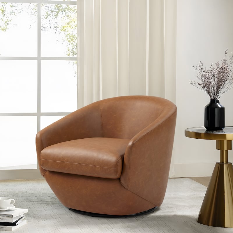 Vegan Leather Upholstered Swivel Barrel Accent Chair