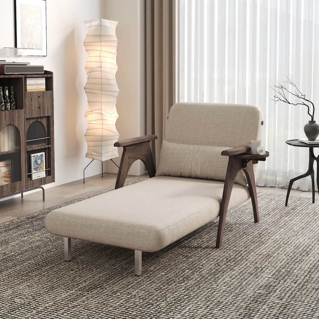 Luoxiao 34.8'' Beige Linen Reclining Sleeper Upholstered Sofa Chair