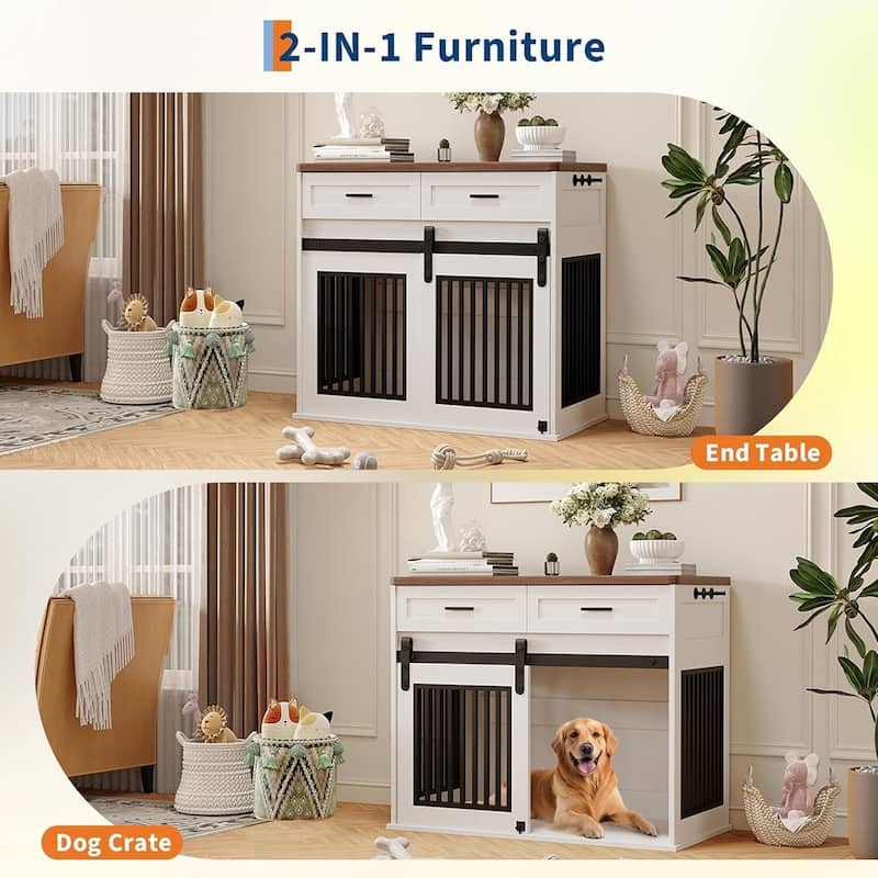 44.5" Dog Crate Furniture, Pet Kennel with Storage Drawer for Medium/ Small Dogs