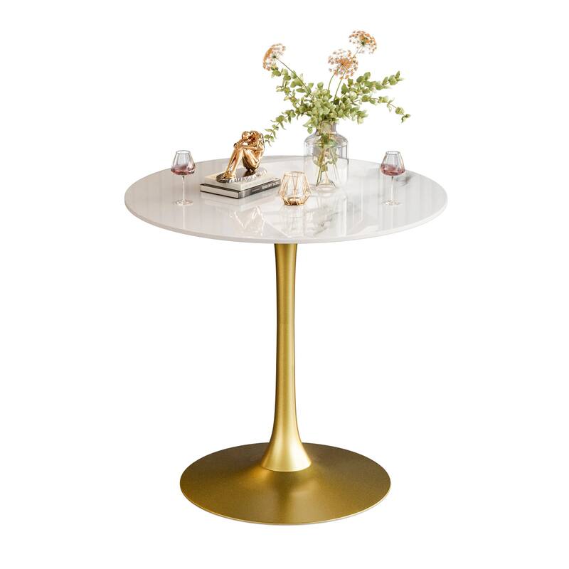 Round Dining Table Marble Modern Tulip Table Slate Tabletop with Metal Pedestal Base