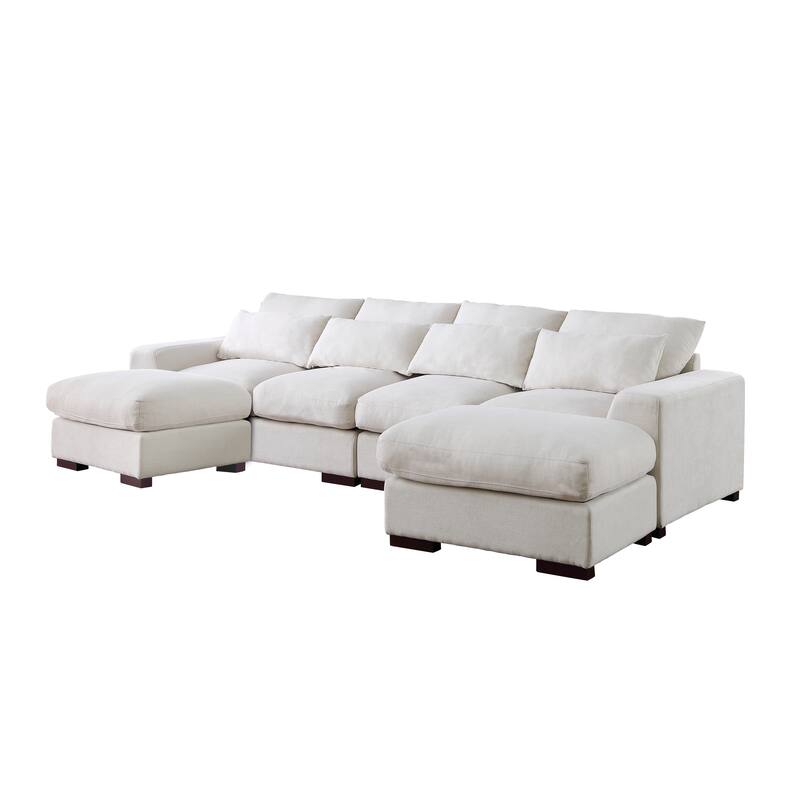 Linen Blend Sectional with 2 Ottomans