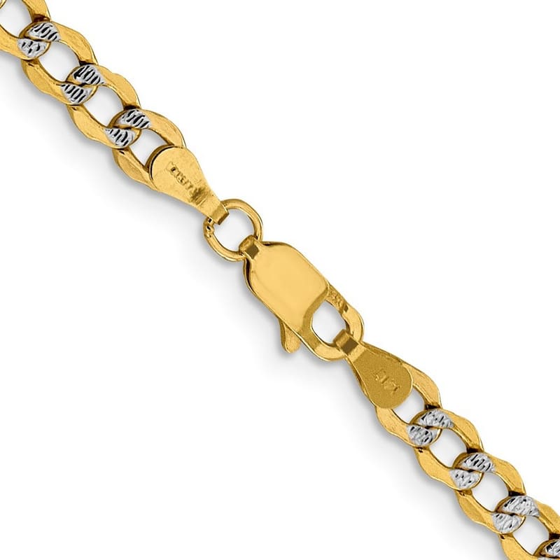 Curata 14k Yellow Gold Mens 4.3mm Semi solid Pave Curb Chain Bracelet Options: 8" 9"