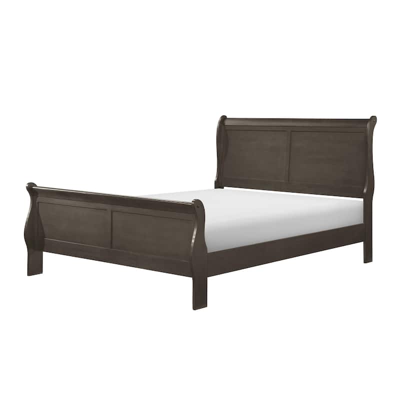 Vele Queen Size Bed with Panel Headboard, Sleigh Design, Gray Wood Finish