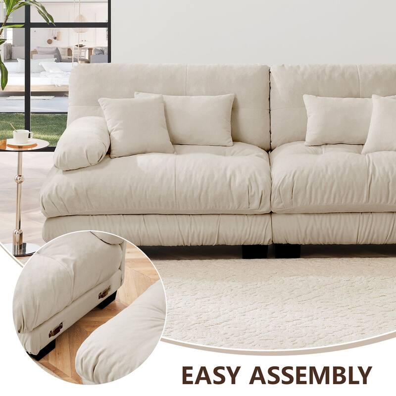 Rossetta 3-Seater Stylish Design Chenille Modular Sectional Sofa with Round Bolster Armrests