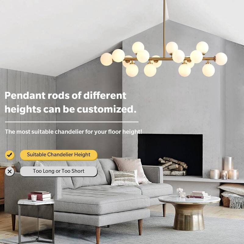 Post-Modern Gold Linear Rectangle Chandelier for Dining Room Kitchen Island -16 Lights