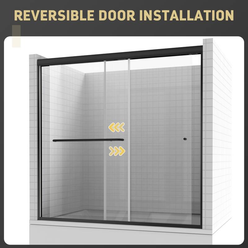 Matte Black Semi-Frameless Double-sliding Shower Door with Clear Glass - 60 in.Wx58 in.H