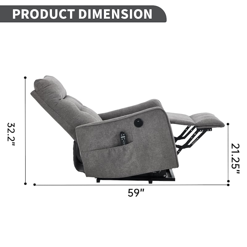 Single Motor Power Lift Recliner with USB Port and 155 Degree Recline