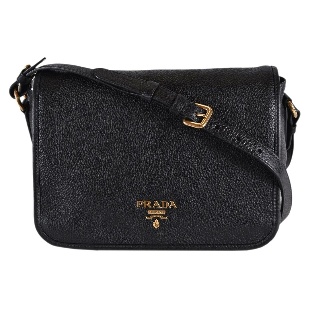 Prada 1bd094 Black Leather Vitello Phenix Flap Crossbody Purse Bag