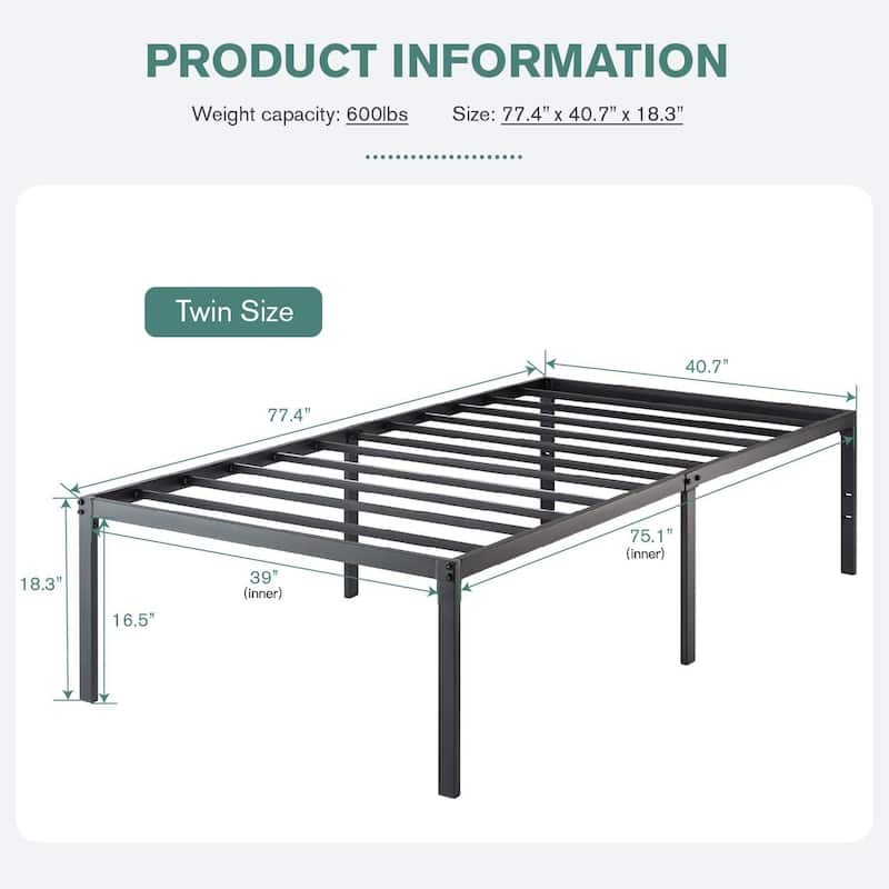 18-inch Metal Platform Bed Frame with Under-Bed Storage Space-Twin/Queen/King/Full