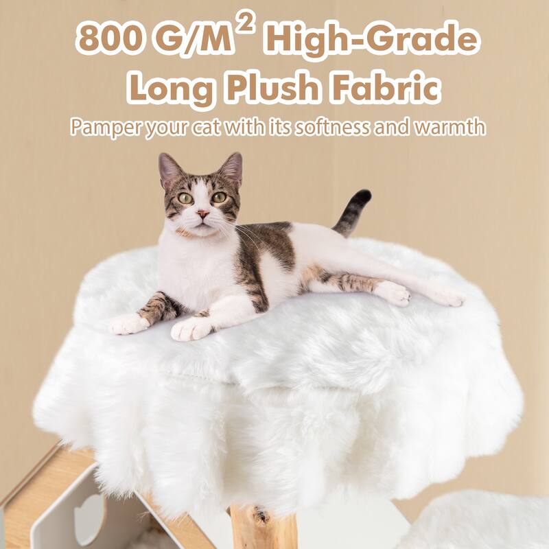 60" Tall Solid Wood Cat Tree Modern Wooden Cat Tower with 2 Perches and 2 Large Platforms - 27" x 27" x 60"