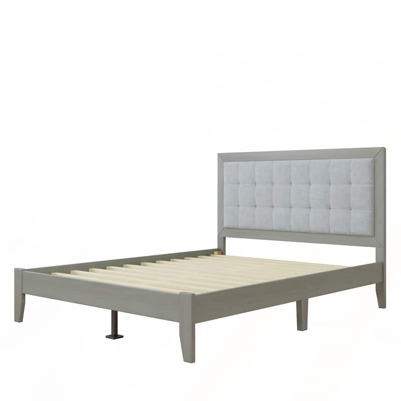 Solid Wood Platform Upholstered Headboard Bed