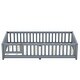 preview thumbnail 6 of 12, Gray Twin Size Pine Wood Floor Bed with Safety Guardrails and Door for Kids, Boys, Girls, Bedroom