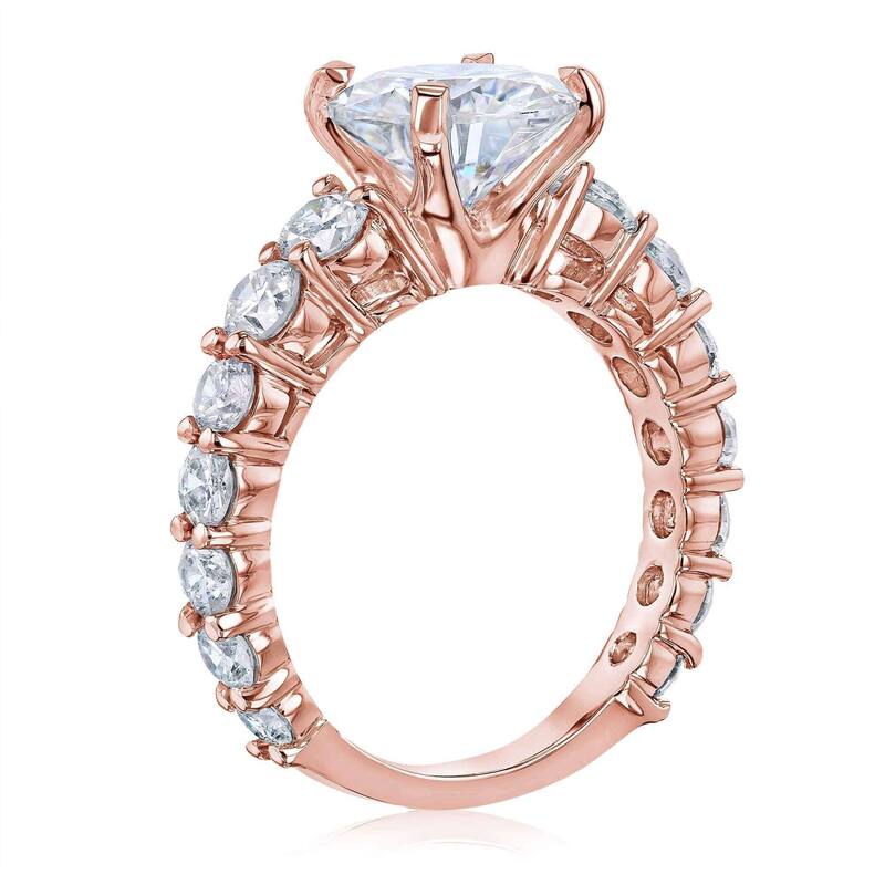 Kobelli 3.25 Carats Moissanite & Natural Diamond 14k Solid Gold Near Eternity Scallop Band Lavish Engagement Ring