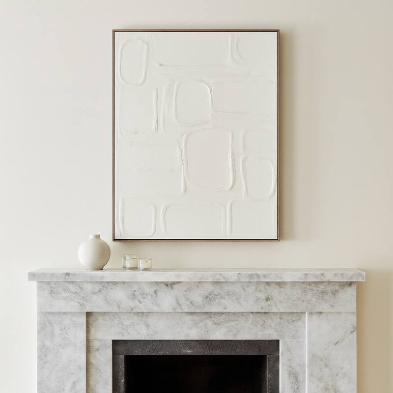 Canvas Wall Artwork with Stone Pattern Textured - 36", Ivory & Brown - Wood - 36.0" - Ivory