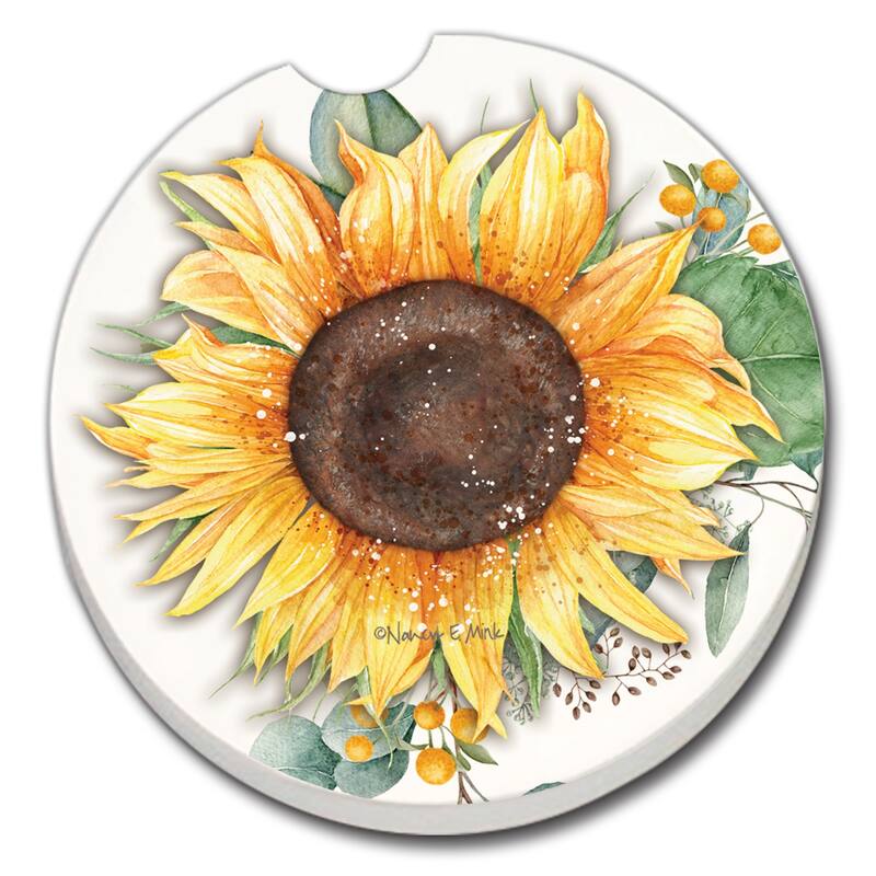 Counterart Absorbent Stoneware Car Coaster, Sunflower Fields, Set of 2 - 2.5