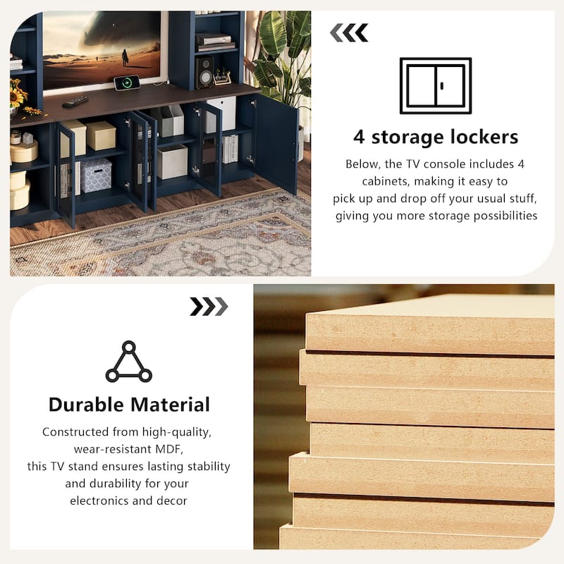 87.6" Wall Unit Entertainment Center Wood TV Stand with USB Charging, Media Console with Cabinets, Large Storage TV Cabinet