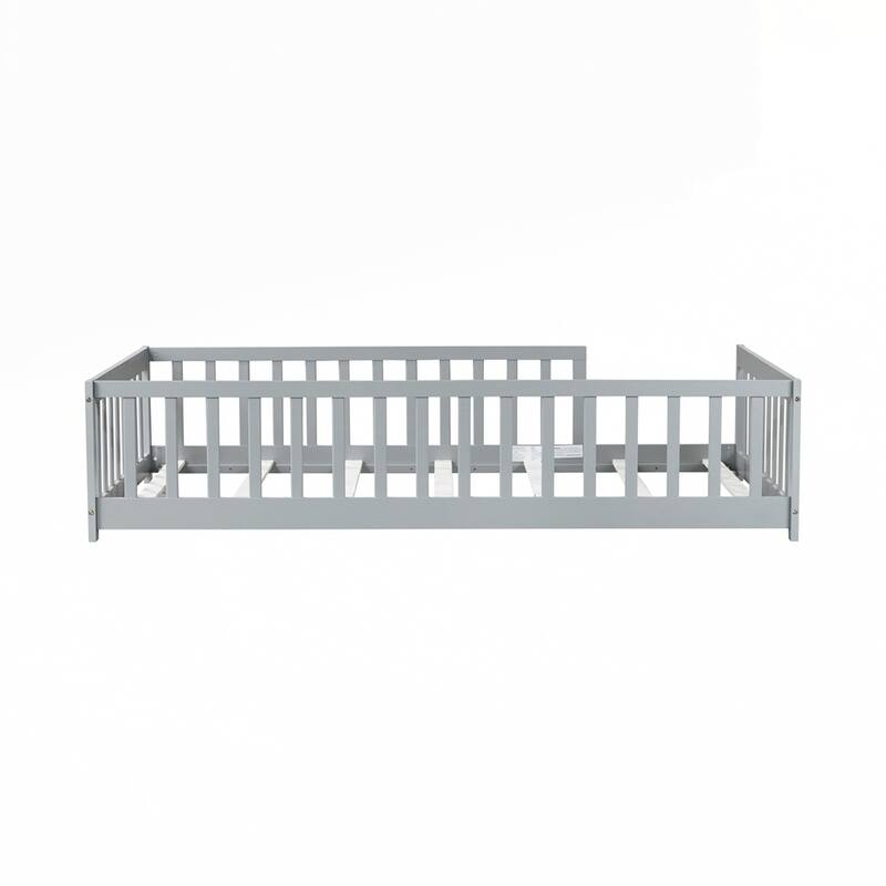 Rubber Wood Floor Bed with Fence without Door