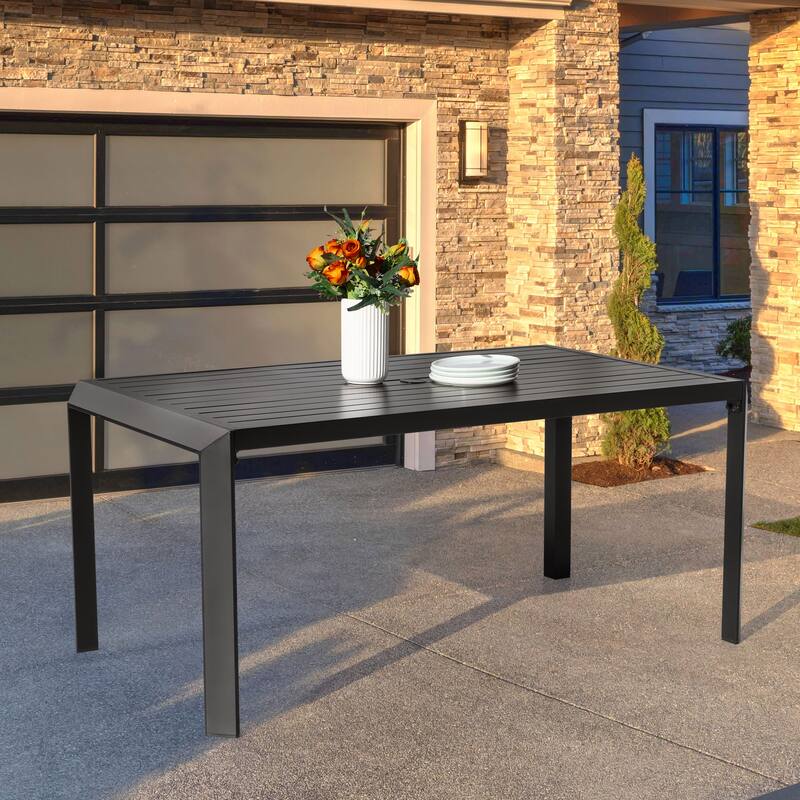 Outdoor Aluminum Dining Tabletop with Umbrella Hole, Black