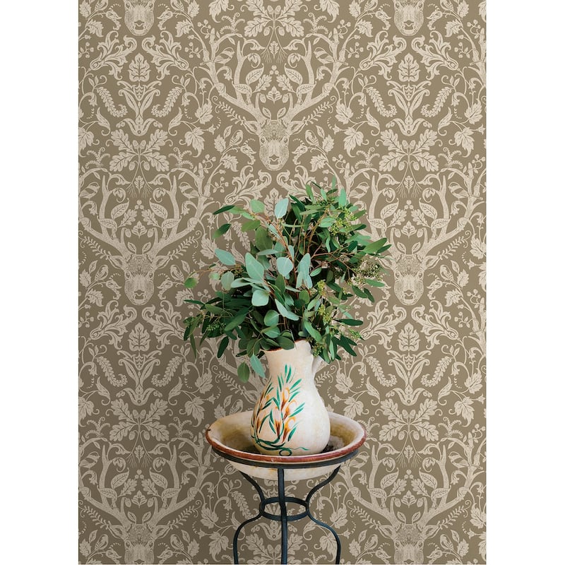Chesapeake Kiwassa Light Brown Antler Damask Wallpaper