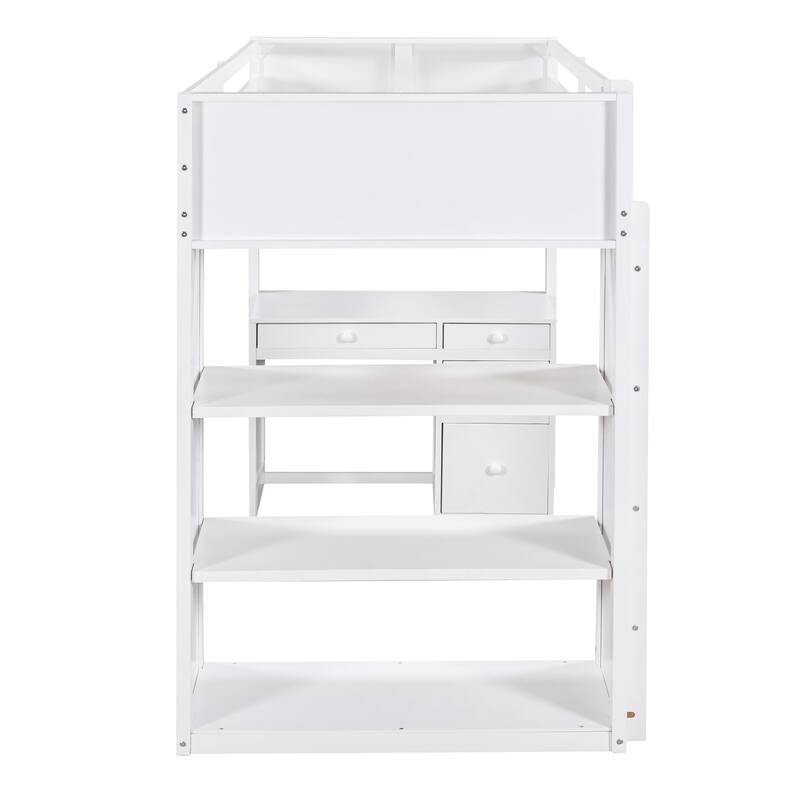 Multi-Functional Twin/Full Loft Bed with Ladder, 5 Drawers, and Shelves - Ideal for Bedrooms & Dorms