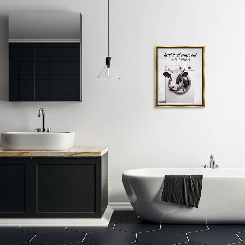 Stupell Cow & Washing Machine Framed Floater Canvas Wall Art Design By Lettered and Lined