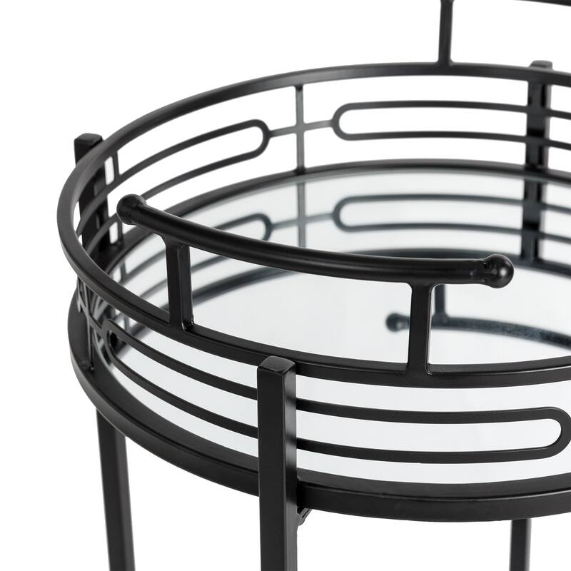 Glitzhome 30"H Deluxe 2-Tier Metal Round Mirrored Bar Cart